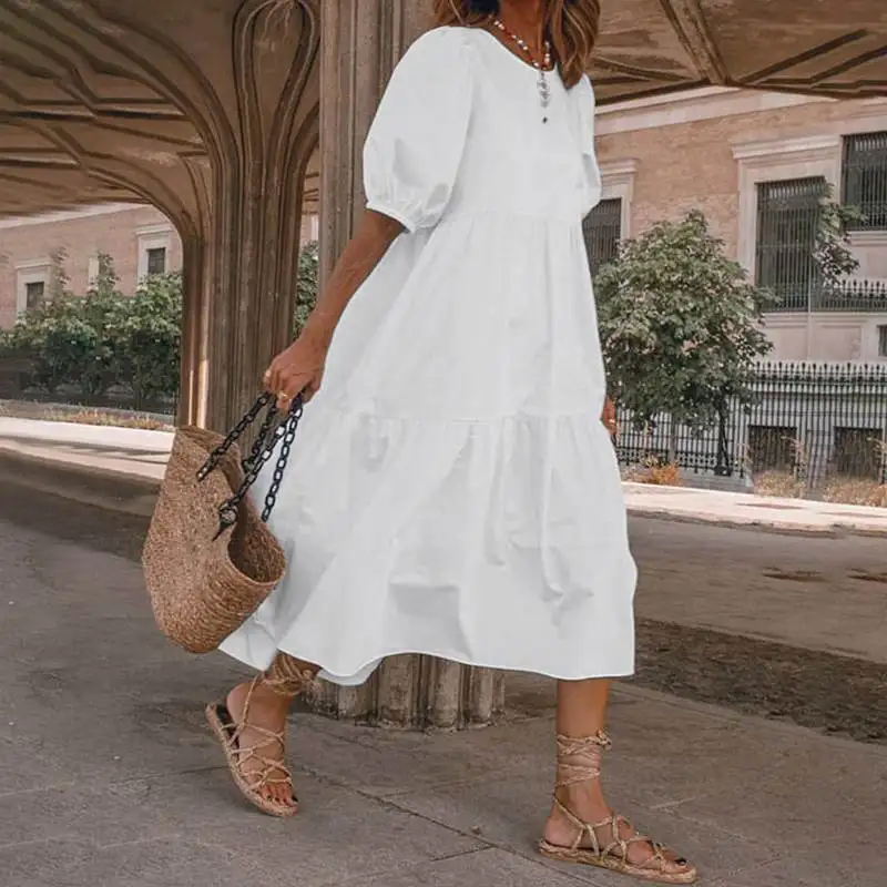 

New product ideas 2021 White vintage summer midi linen cotton casual dresses, Picture shows