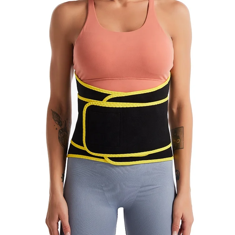 

Weight Loss Workout Running Slimming Black Yellow Edge Adjustable Double Layer Waist Trainer Neoprene Sweat Waist Belt