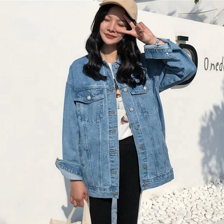 

Solid Turn-down Collar Jean Jacket for Women Loose Casual Blue Fashionable Women Coats Female outwear Denim Feminine, Solid color