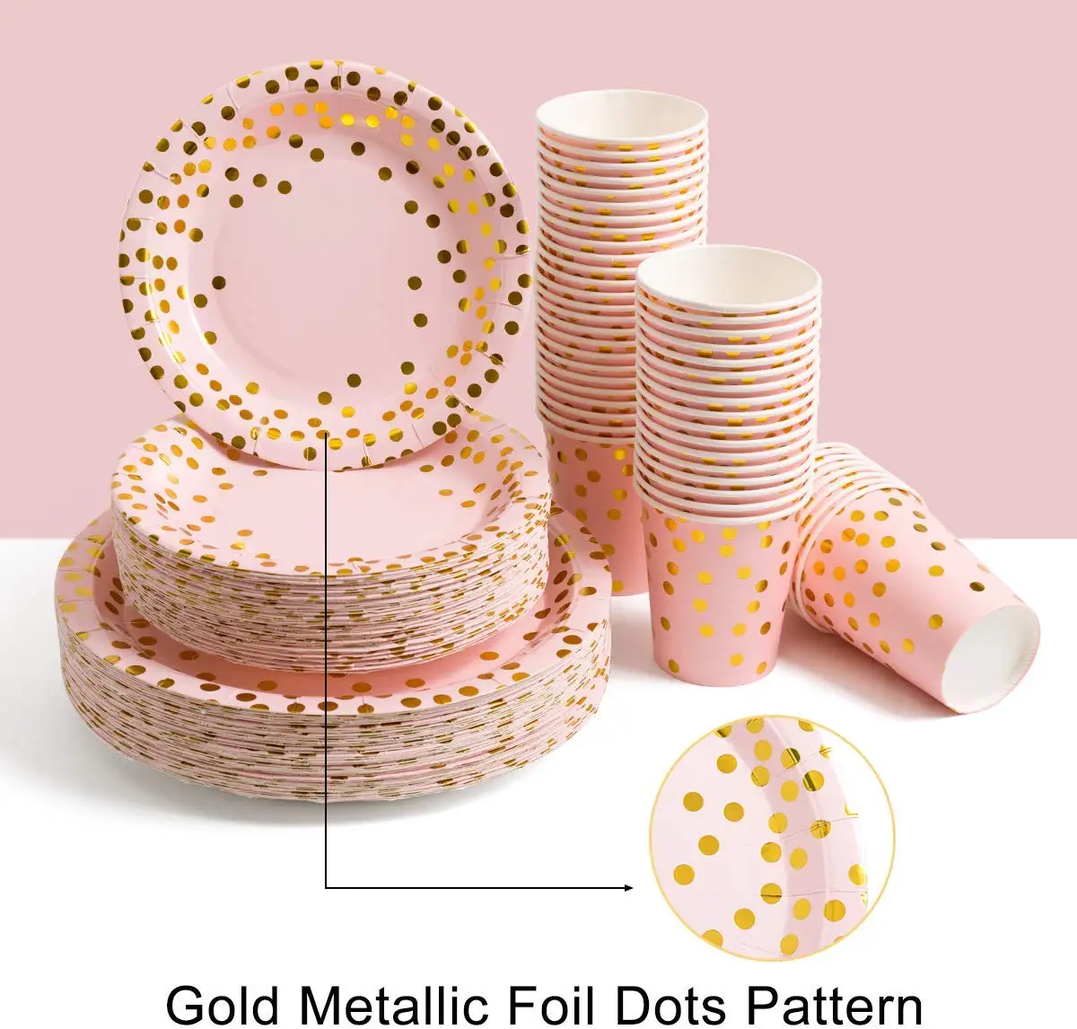 100 Pink Disposable Paper Plate Napkin Sets Party Items Pink Gold Dots ...