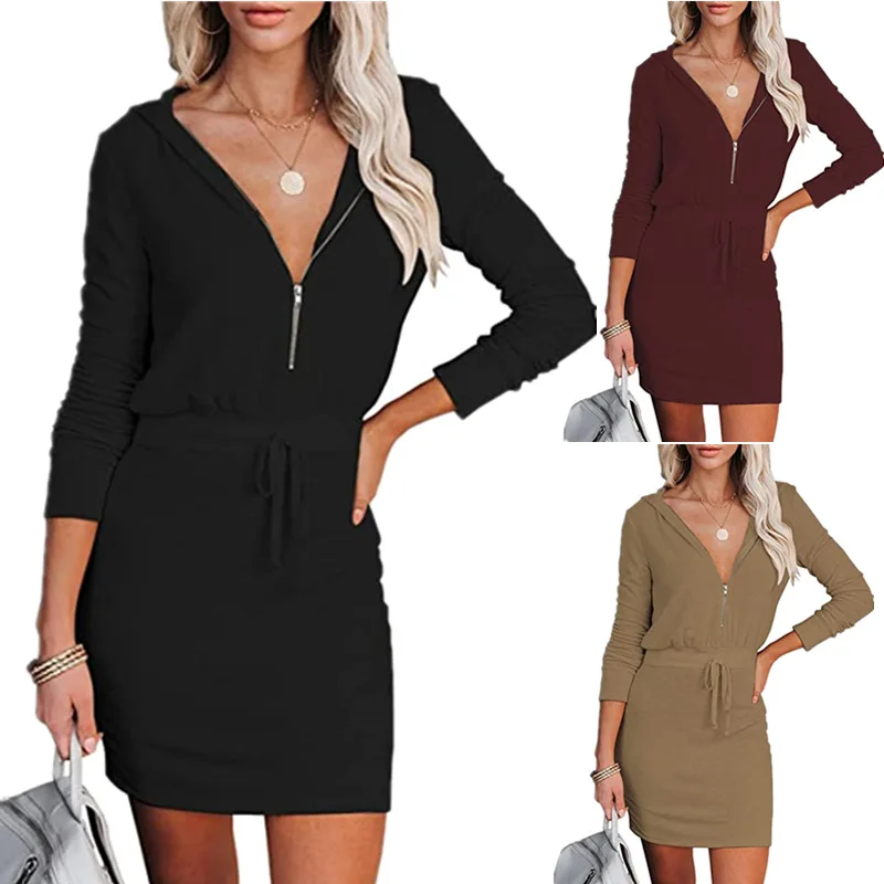 

Wholesale Custom Casual Summer Women Dress Crew Neck long Sleeve Dress, As shown