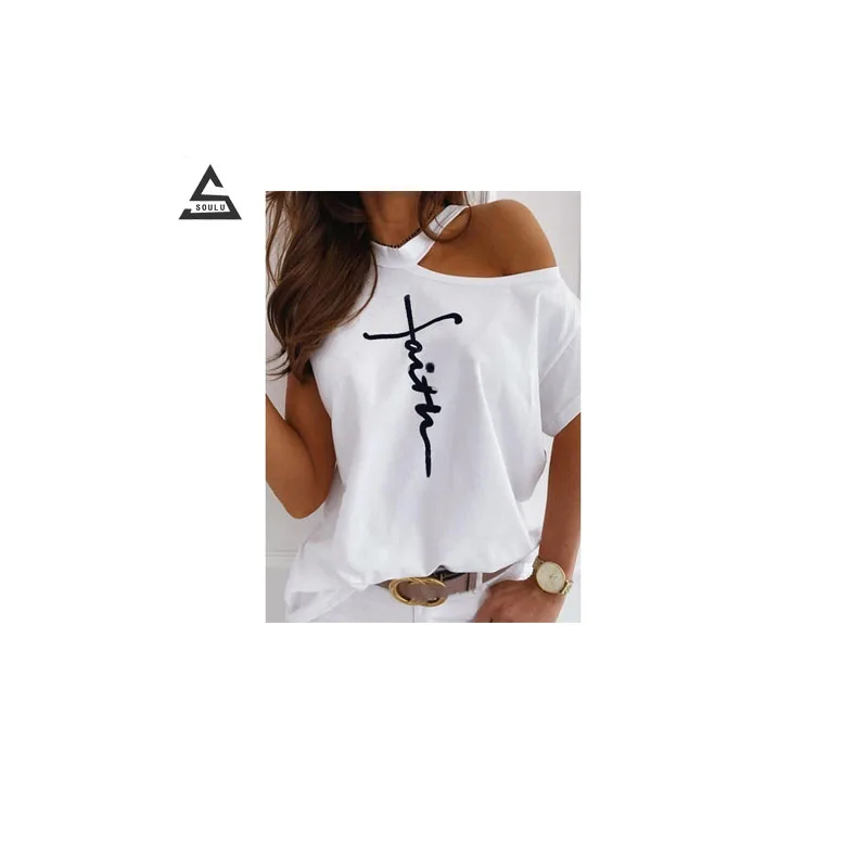 

Wholesale new products custom letter FAITH printing round neck short sleeve fashion casual women's T-shirt plus (customizable), Colorful