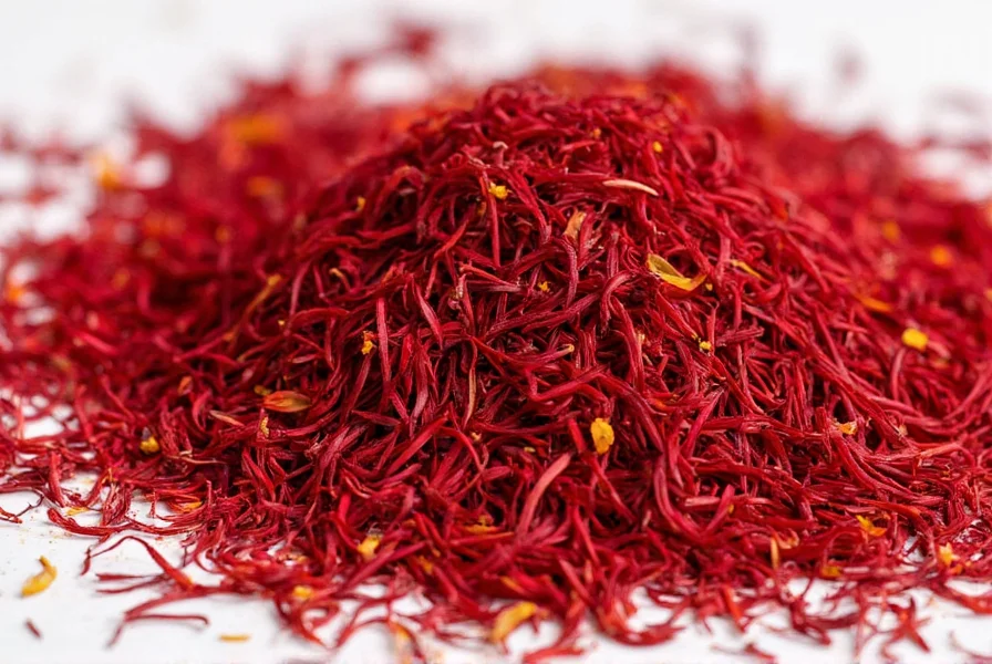 Saffron threads displayed in small glass jars at a specialty spice shop