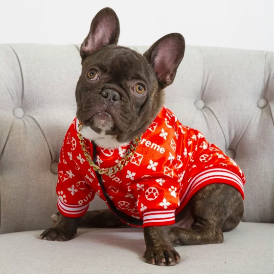 

2021 New Product Designer Dog Coat Pupreme Dog Jacket Winter French Bulldog Fashion Dog Clothes, Red