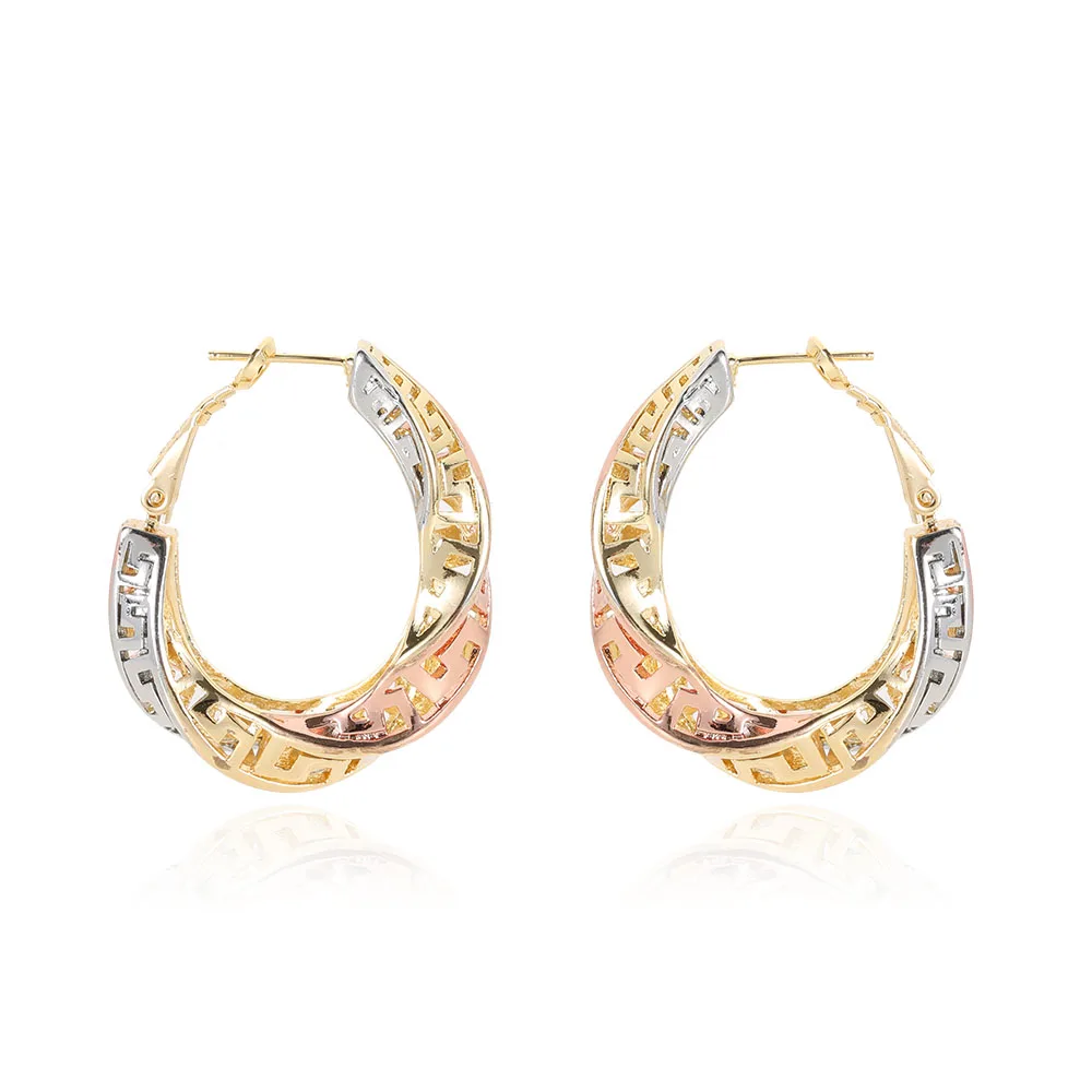 

High quality tricolor hoop earring oro laminado 18k gold plated earrings