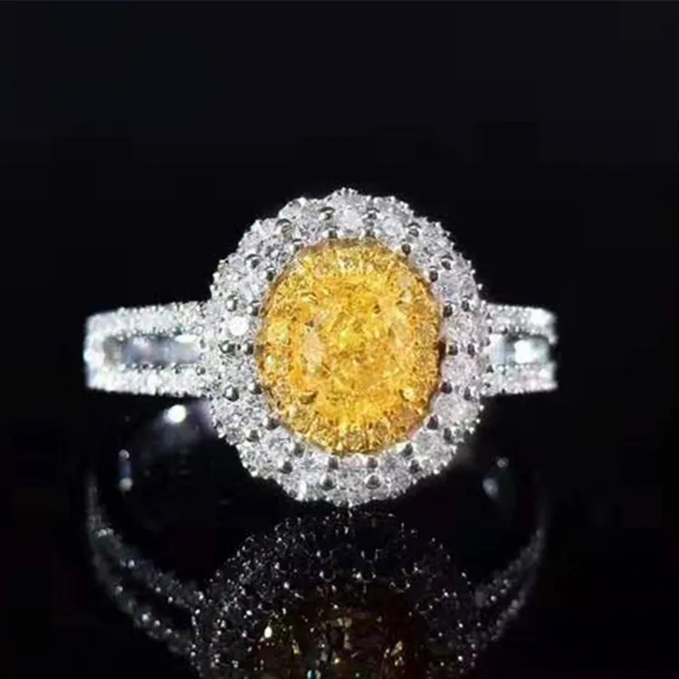 

new arrival genuine diamond jewelry manufacturer 18k gold 0.51ct GIA SI1 natural fancy yellow diamond ring for women