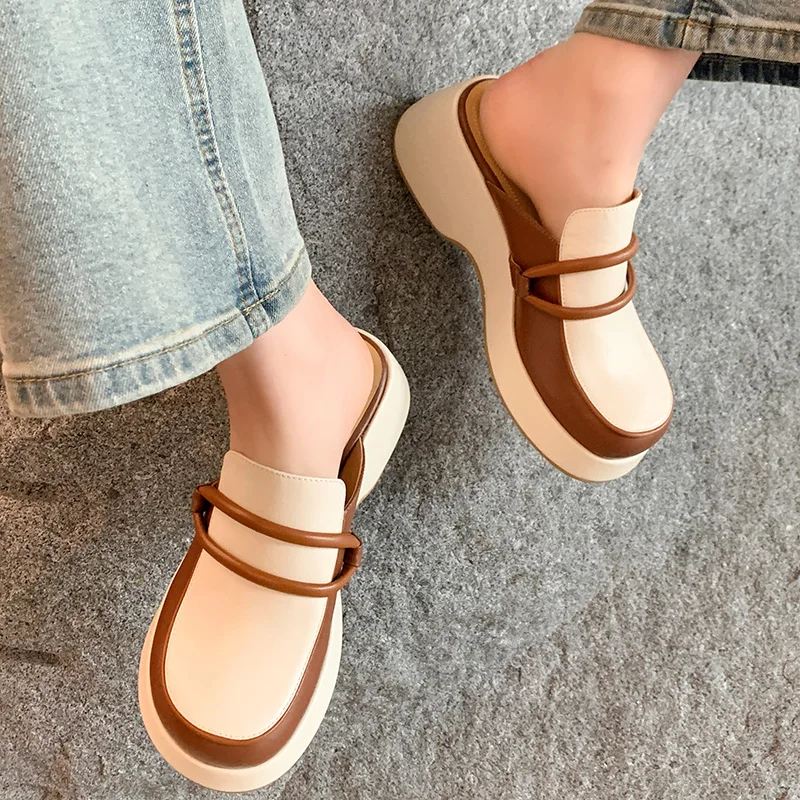 

Luxury Genuine Leather Women Summer Chunky Platform Loafers Shoes Sandals
