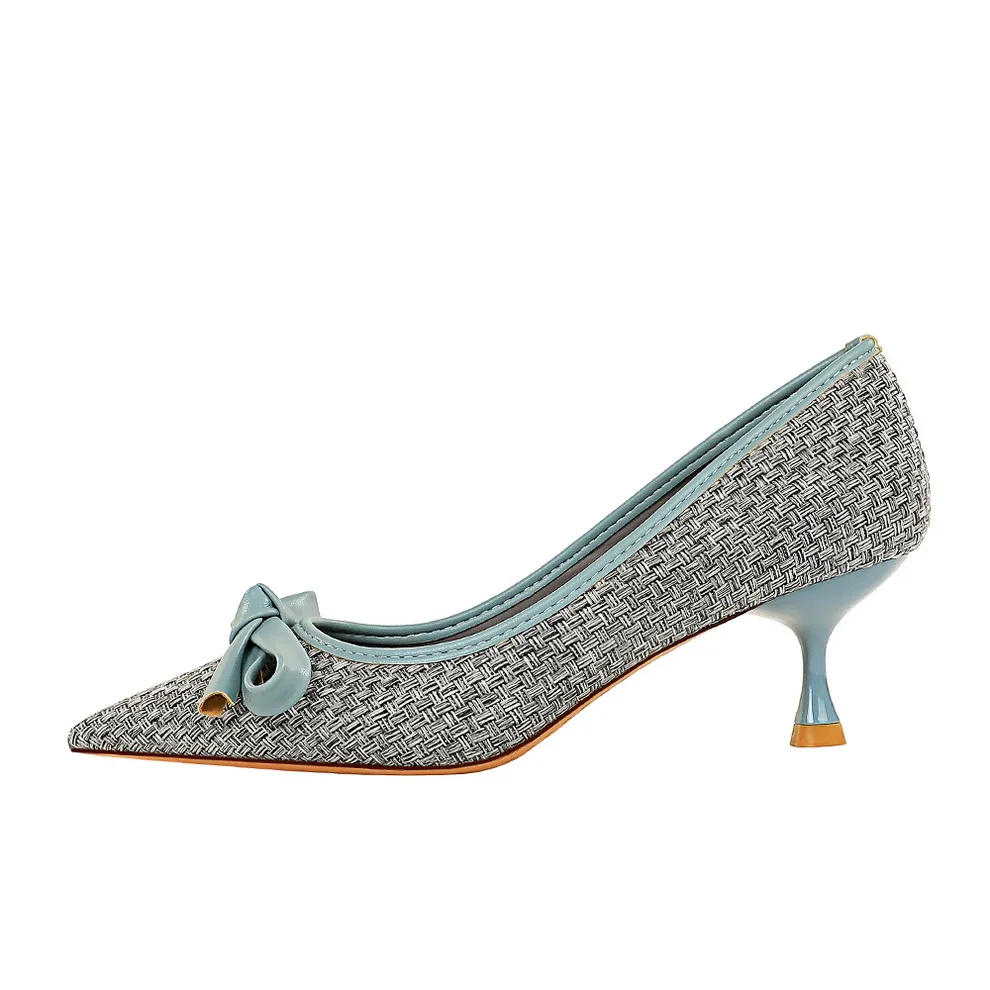 

278-B17 BIGTREE Point-tipped women's bow single shoes go with sexy women's heels