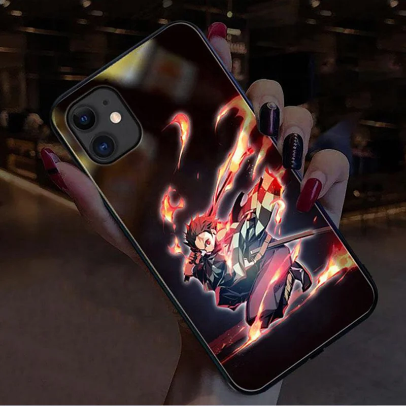 

Japan Anime LED Flash Call Light Case for iPhone 12 11 pro X XS Max XR SE2020 Plus phone cases Tempered Glass Back Cover coque, Multiple colors