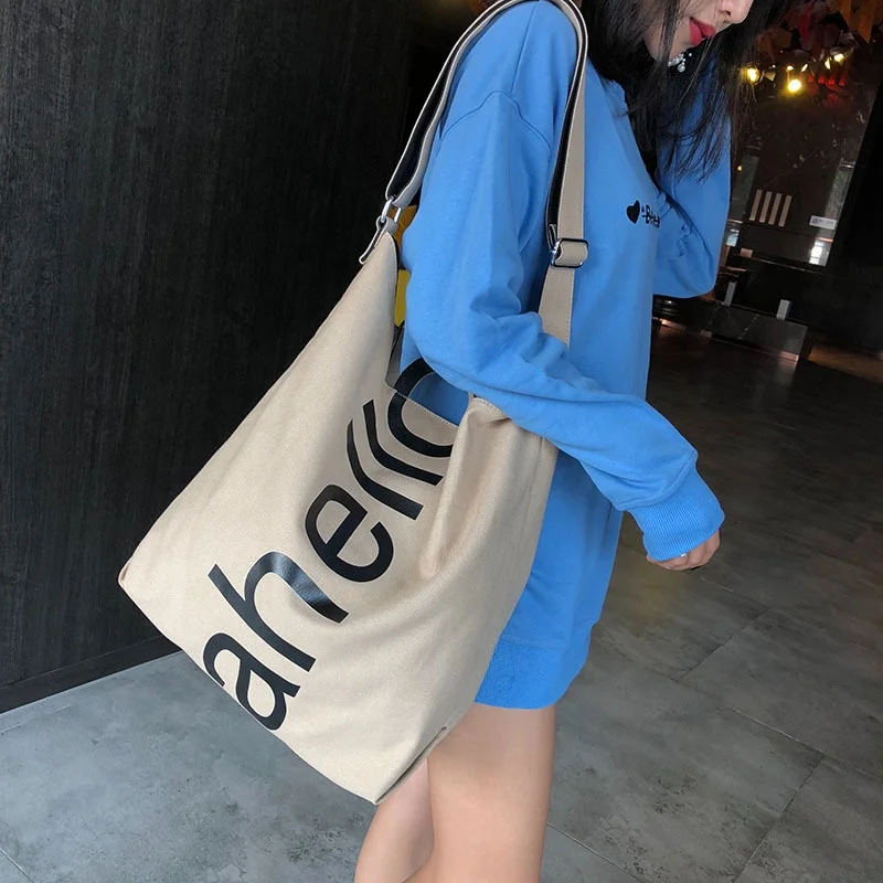 

New Design Large Capacity Letter Printing Ladies Messenger Crossbody Bag Women Casual Shoulder Tote Bag Girls Canvas Handbag, Black, white, blue, khaki