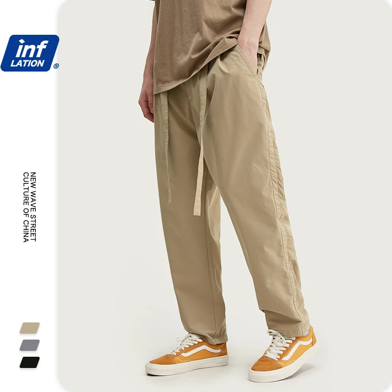 

Summer Streetwear Men Pants Full Length Hip Hop Mens Pants Broadcloth Drawstring Loose Fit Casual Men Pants
