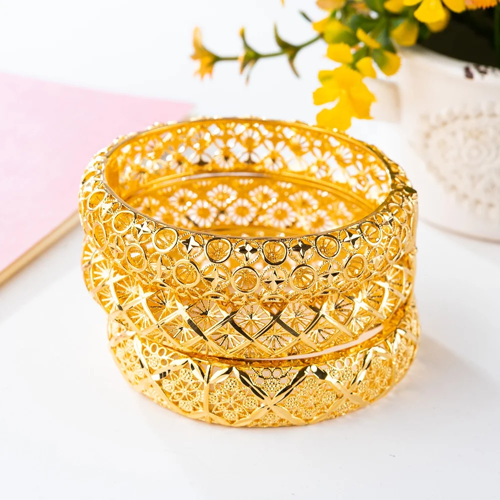 

High Quality 18k Dubai Gold Bangles for Women Dubai Bride Wedding Ethiopian Bracelet Africa Bangle Arab Jewelry Lady Bracelet