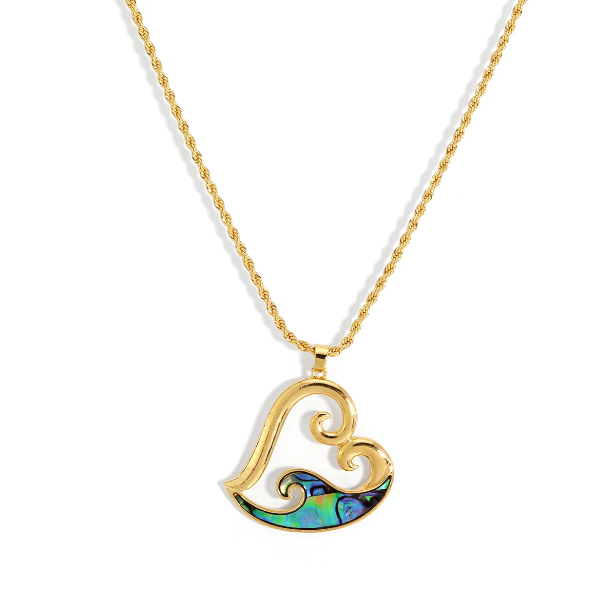 

18K gold heart hawaiian jewelry ablane shell pendant necklace sea wave designer necklace