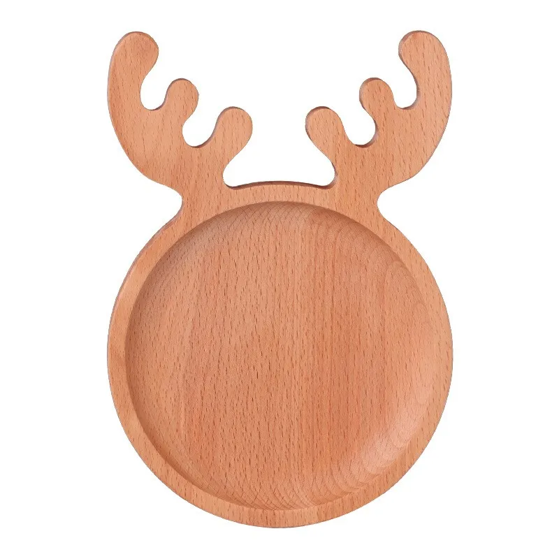 Cartoon wooden animal antler shaped serving tray high quality coffee snack tea plate custom logo