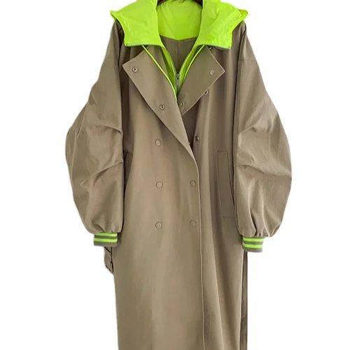 

Autumn And Winter Long Sleeve Khaki Black Jacket Pocket Bandage Windbreaker women trench coat long