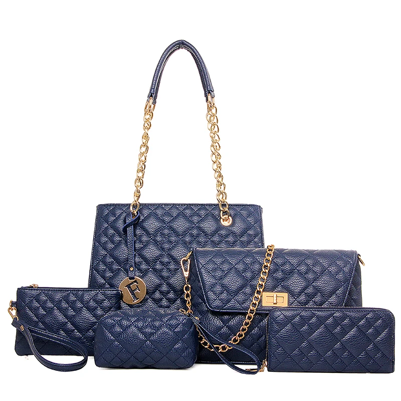 

Lady Fashion 5pcs Quilted Chain with Lock hand bag women PU leather handbag sets Hot sales Products, Custom