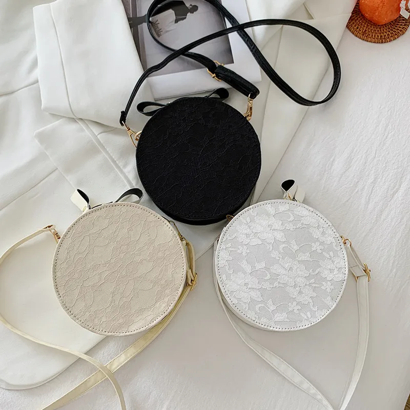 

2021 Women Hand Bags Circular Shoulder Lattice Pattern Crossbody Handbag Lovely Tote Travel Round Messenger Bag, Picture color