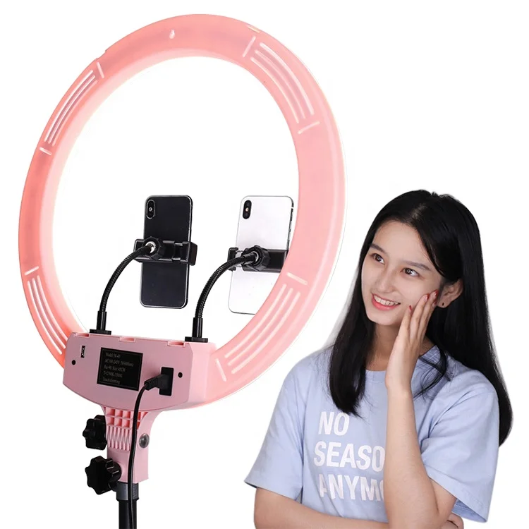 

18 Inch Circle for Camera Selfie Led Makeup Cell Mobile Phone Holder Ring Light with Tripod Stand, Black,pink