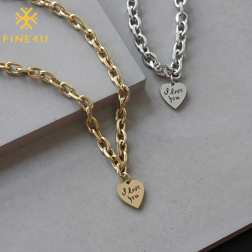 

Hip hop chunky stainless steel heart pendant 18k gold plated thick necklace chain women