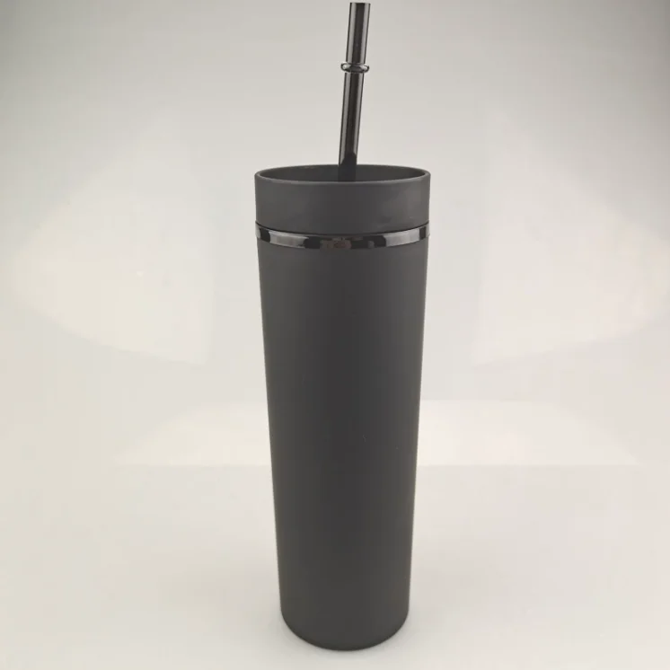 

Free Shipping 16oz Plastic Acrylic Skinny Matte Black Tumbler Double Walled Acrylic Plastic Cups Matte Skinny Tumbler with Straw, Pink,purple,green,blue,black,red