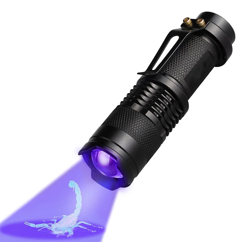 Waterproof Keychain Mini UV 365nm LED Flashlights, Zoomable Ultraviolet Flashlights 395nm UV Torch Light For AA battery