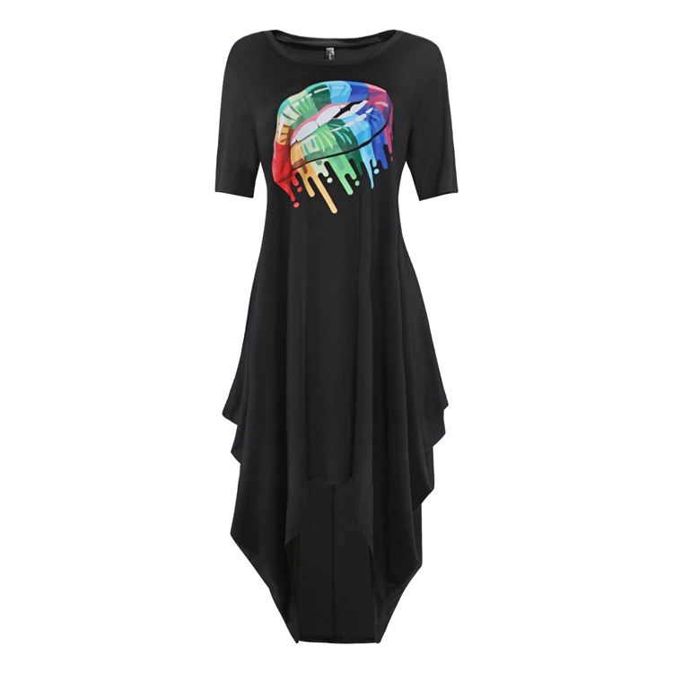 Factory Retail Spring and Summer Loose Fashion Short-sleeved Offset Printing Foreign Trade Casual Dress Women SD0017