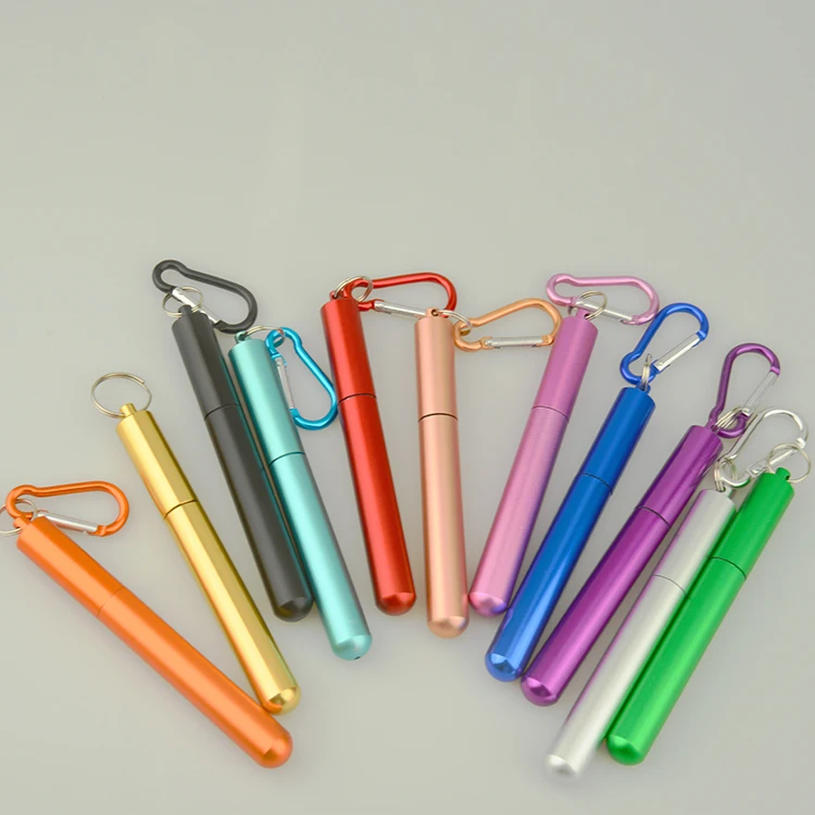 2019 new style creative metal telescopic straw stainless steel collapsible straw set color portable folding drinking straws