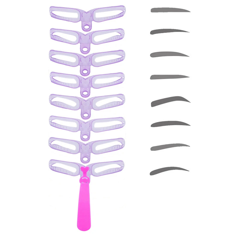 

2020 New Upgraded 8Pcs Makeup Tools And Accessories Beginner Eyebrow Stencil Template Eyebrow Trimmer Eyebrow Card Beauty Tools, Pink/ purple