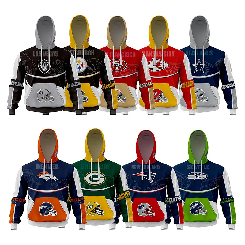 

Wholesale High Quality Trendy NFL 32 Teams Sweatshirt Men's Long Sleeve Pullover Hoodies Custom Plus Size Sportswear 2022 New, Customized color