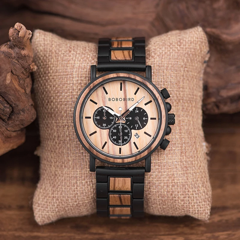 

BOBO BIRD P09-1 Wooden Mens Watches Chronograph & Date Display Watch Top Brand Luxury Watches