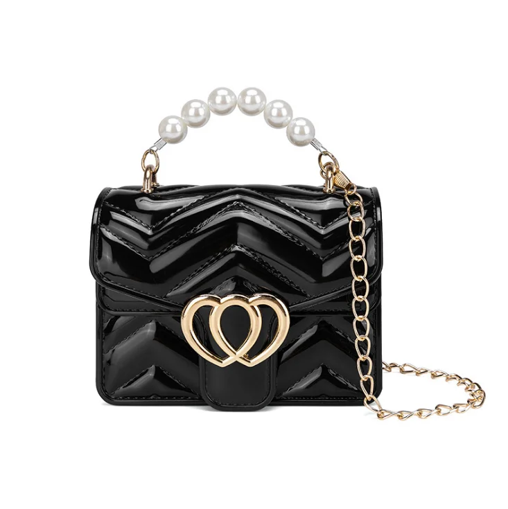 

Mini Simple lovely Jelly Bag Purse 2021 New INS Chain Strap Pearl Heart One Shoulder Crossbody Bag, As photo show
