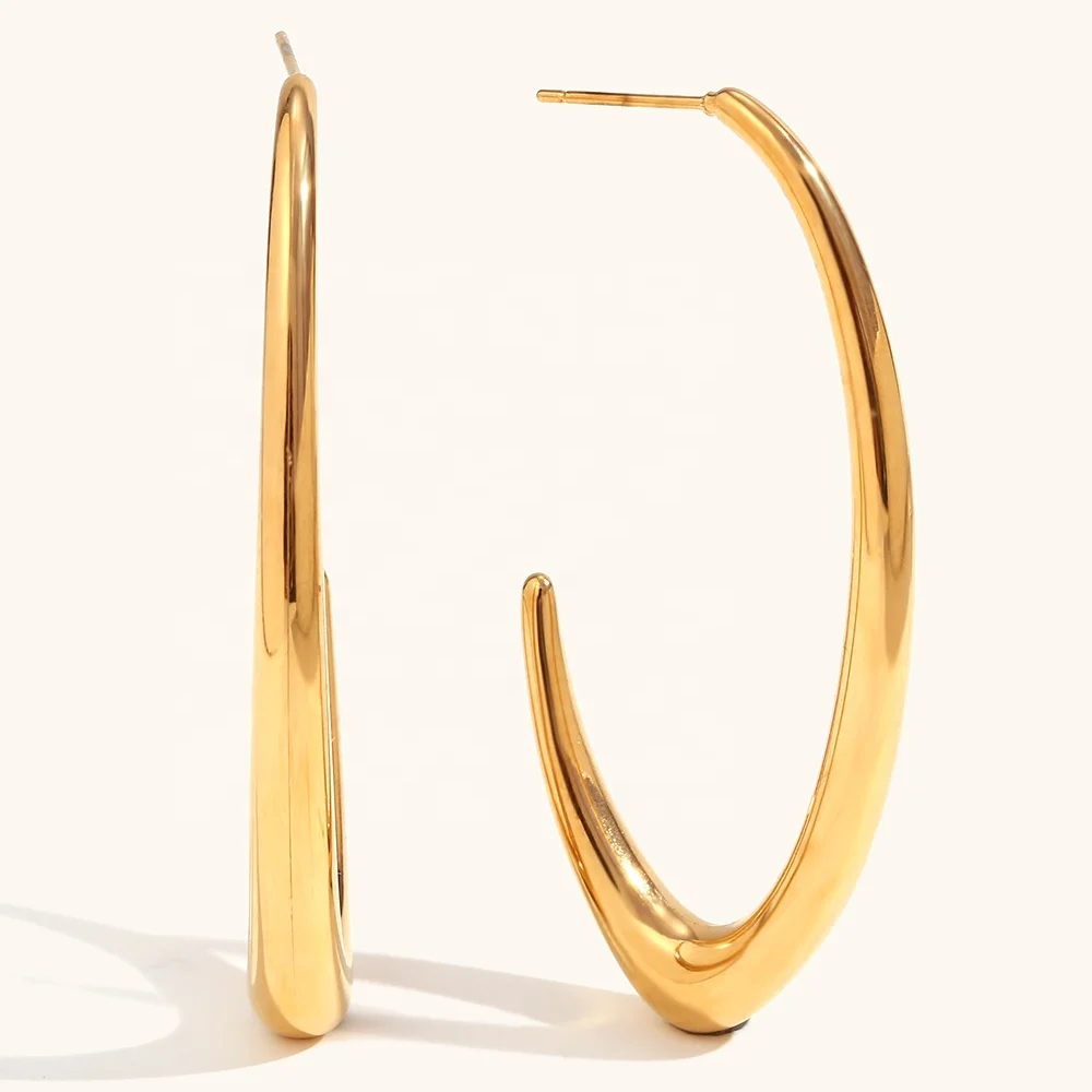 

Dingran 18K Gold Plated Hollow Out Super Thin V Shape Hoop Earring Stainless Steel Hypoallergenic Jewelry