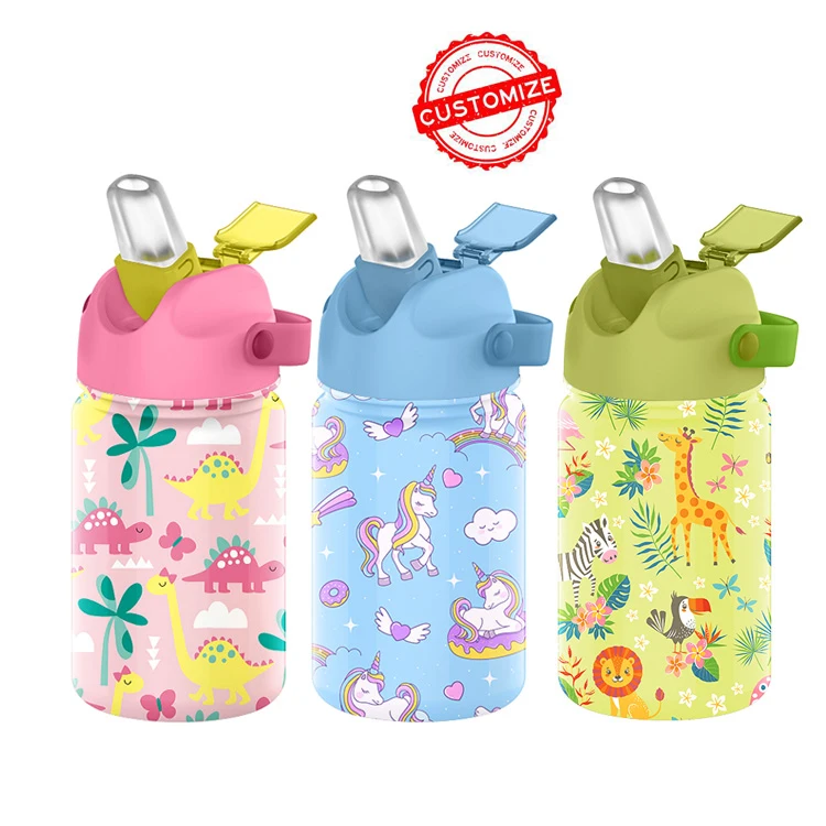 

Customized Logo 14oz Straw Lid Kids Reusable Wide Mouth Stainless Steel Flask Insulated Kids Water Bottles