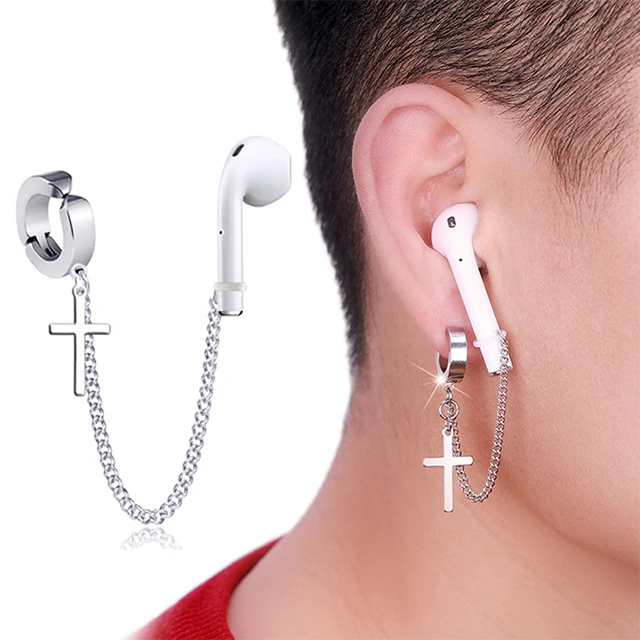 

Earphone anti-lost airpods wireless link chian headset without pierced ear clip stainless steel non-fading sports earrings