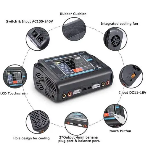 

Original HTRC T240 DUO AC 150W DC 240W 10A Touch Screen Dual Channel Battery Balance Charger Discharger