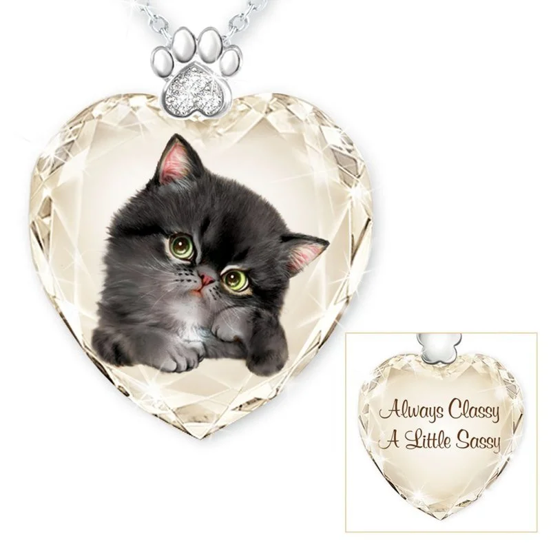 

2021 new product fashion cute cat crystal animal jewelry girl necklace