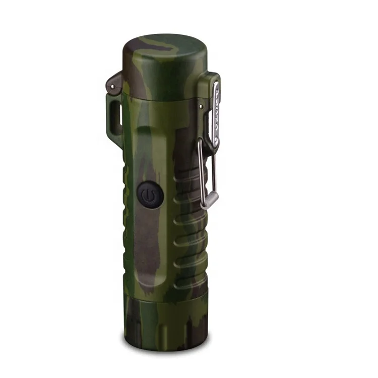 

New design novelty Outdoor light survival waterproof lighter camping light USB Rechargeable Flameless Spinner Lighter