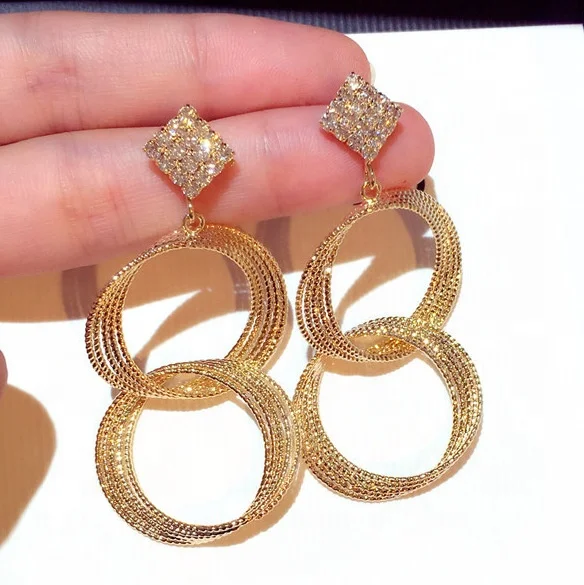 

New Fashion Long Earrings For Women Exaggerated Rhinestones Circle Earrings Earrings Women, Picture shows