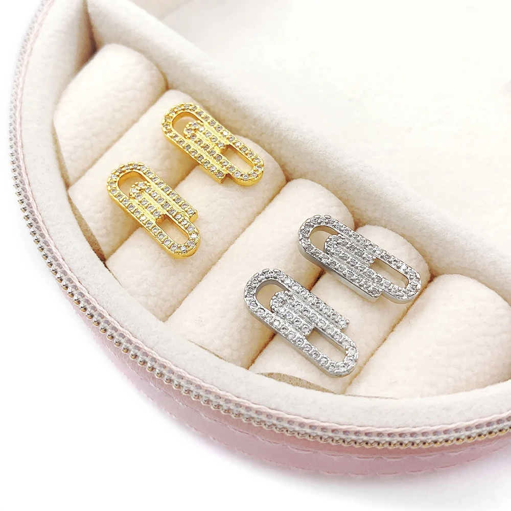 

new zircon safety pin women ear piercing stud earrings