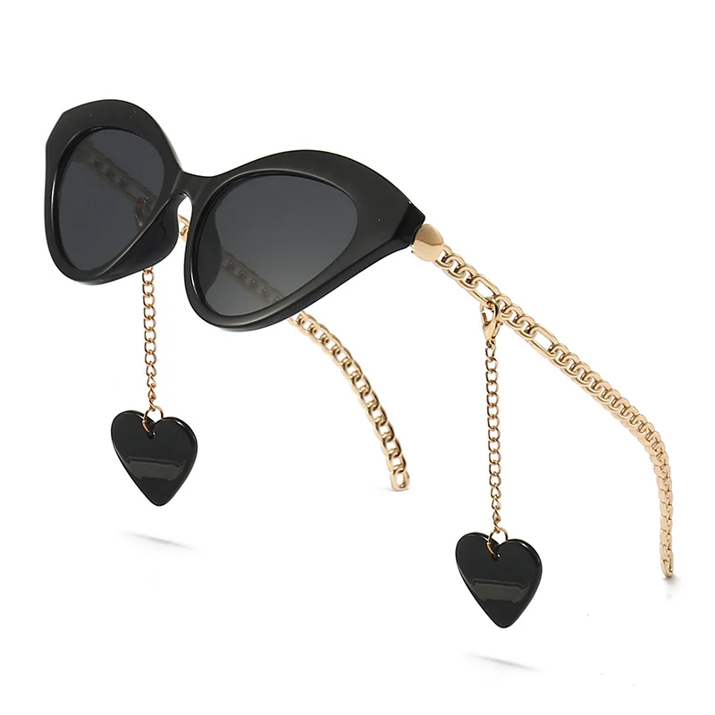 

2022 Wholesale Italy designer Modern Retro Rope Heart Decoration Sunglasses Metal Chain shades women cat eye sunglasses, Picture shown