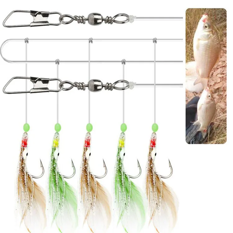 

WEIHE sabiki Fishhook Fishing Lure Set Artificial Silicone soft squid Bait False skin Luminous Bead Flies, Colorful