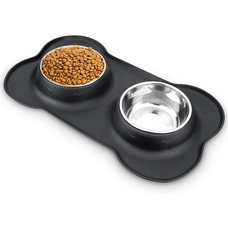 

Sohpety Durable Stainless Steel Pet Spill Non Skid Feeder Mat With Double Dog Bowls