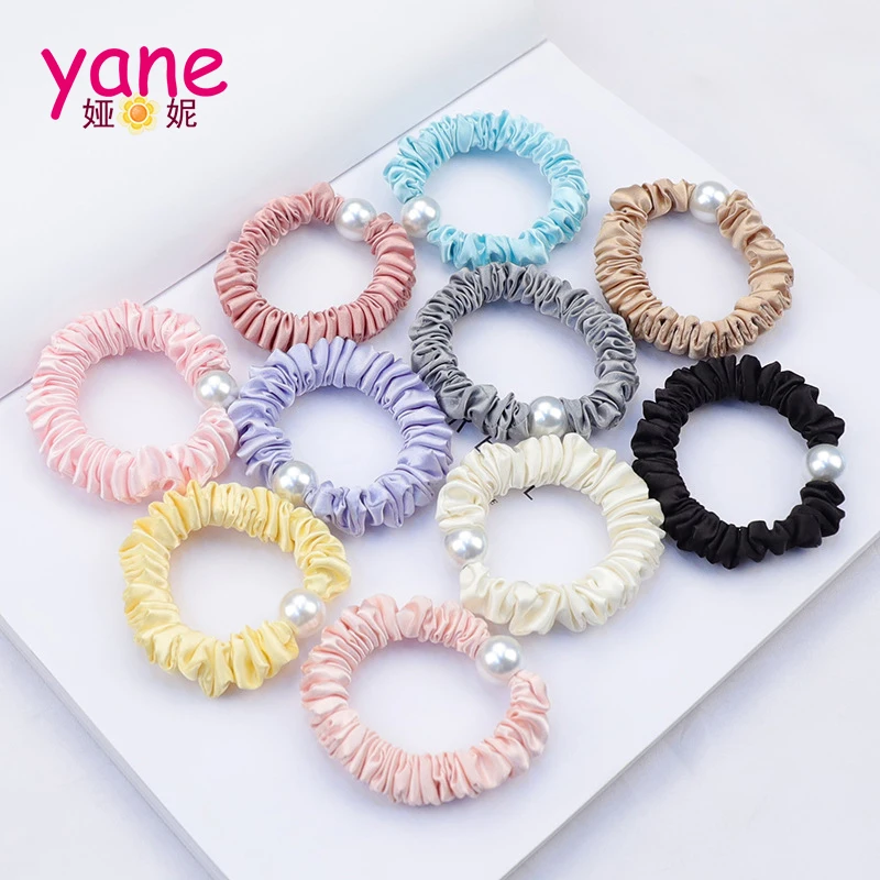 

Newest designs fashion soft satin hair scrunchies and mini size 1cm width hair bands with pearl for ladies