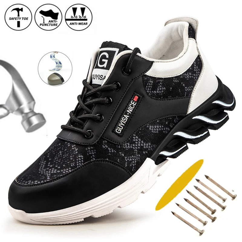 

Breathable Men's Women Safety Shoes Boots Steel Toe Casual Men's Boots Work Indestructible Shoes Puncture-Proof Work Sneakers, Black