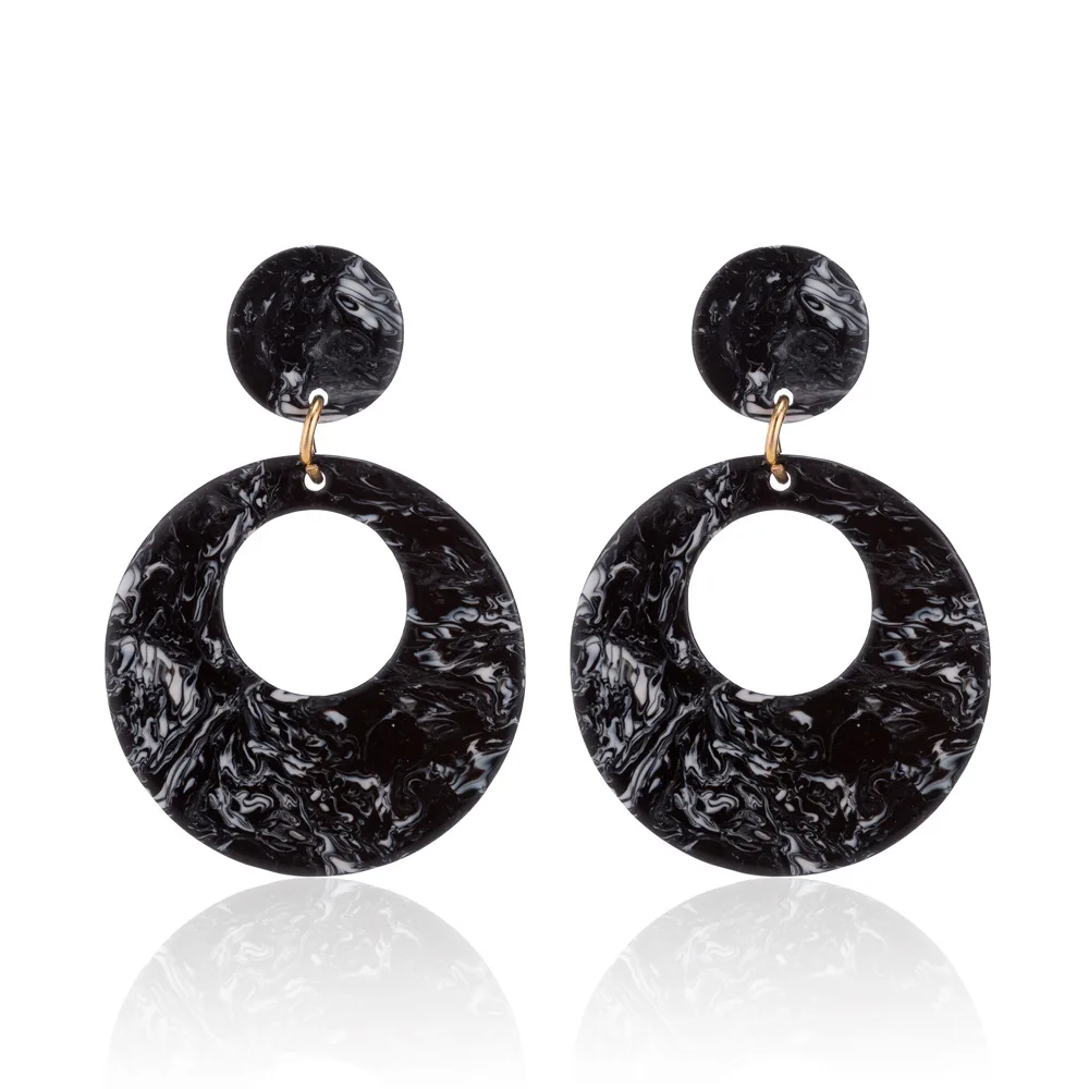 

JUHU Popular accessories colorful black circular alloy drop earring acrylic stud earring set more than one card for women