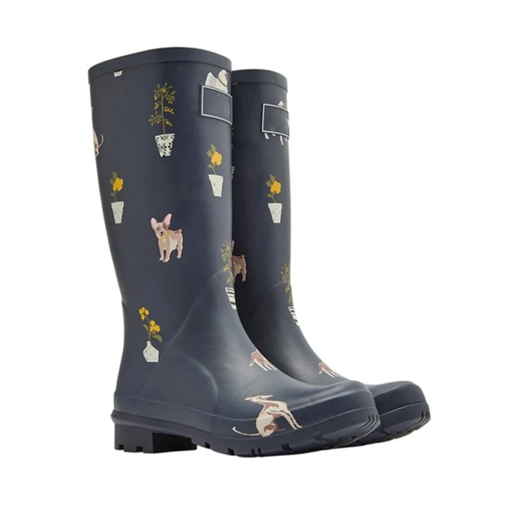 

Fashion custom print black upper women rain boots cheap wellies rubber boots, Customized color