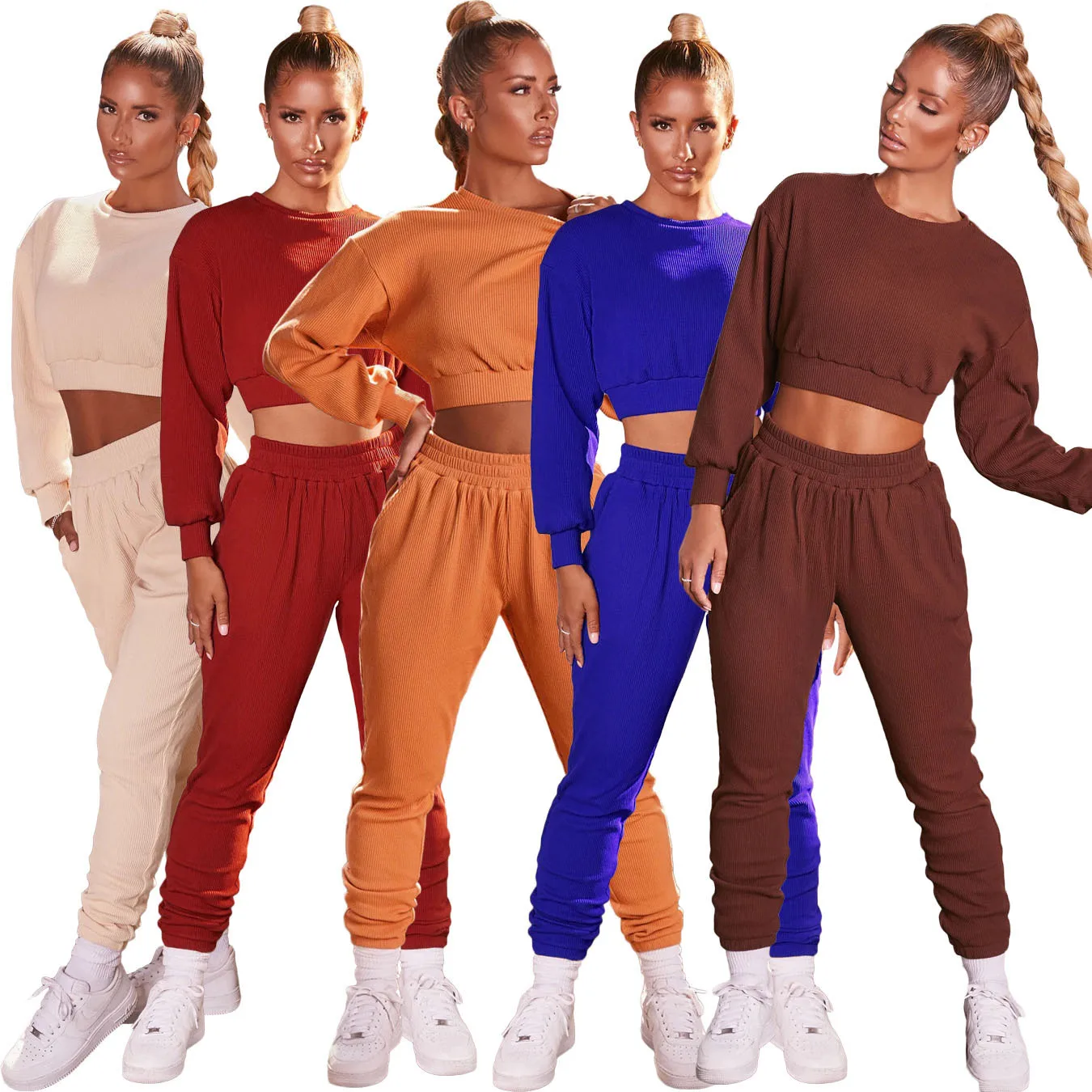 

Leisure sports two piece suit Women Suit Two Piece Sets Pants Low Cut Long Sleeve Tracksuit Leggings 2 Piece Set For Girls, Picture color