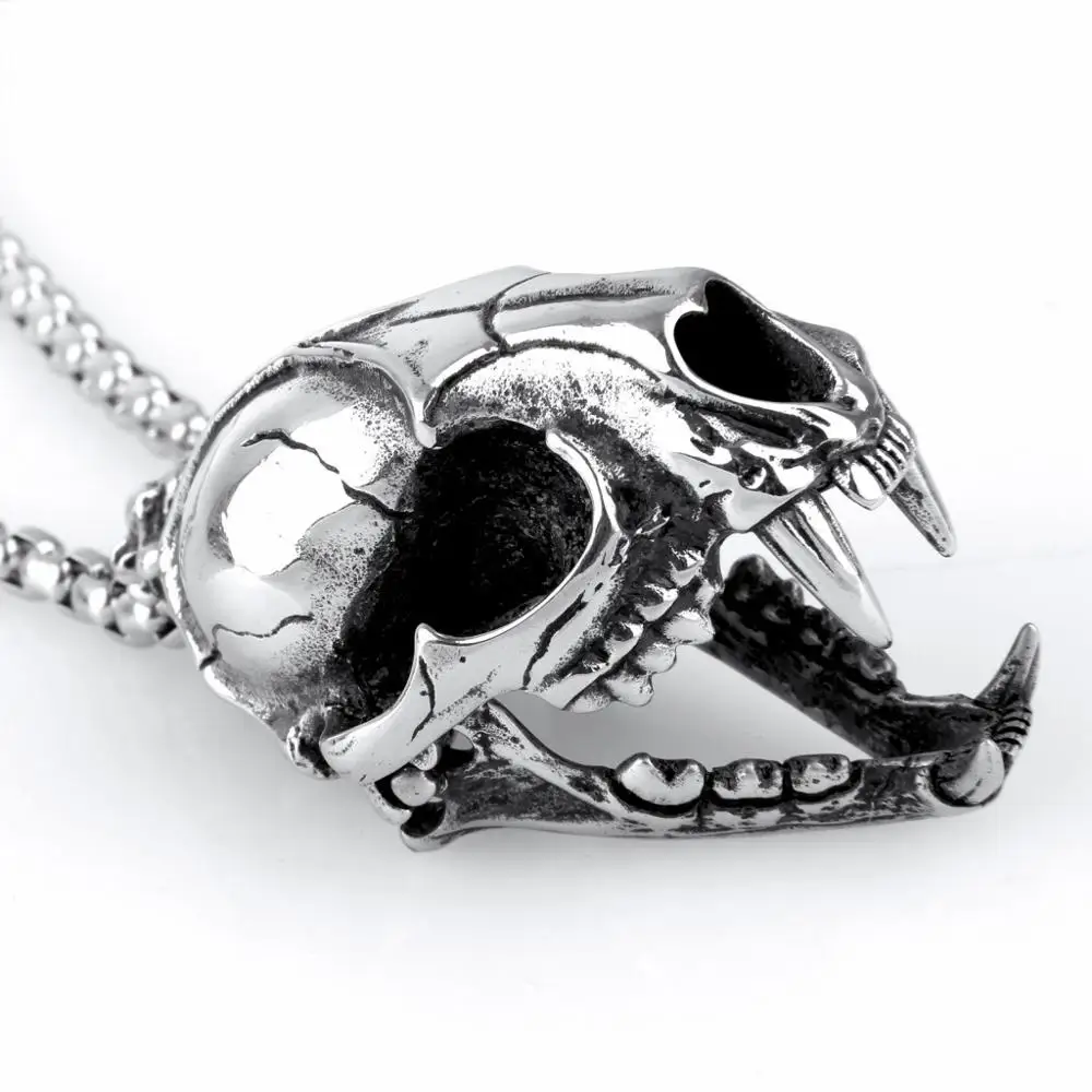 

Wholesale Vintage Titanium Steel Ornament Saber-toothed Tiger Skull Pendant Necklace