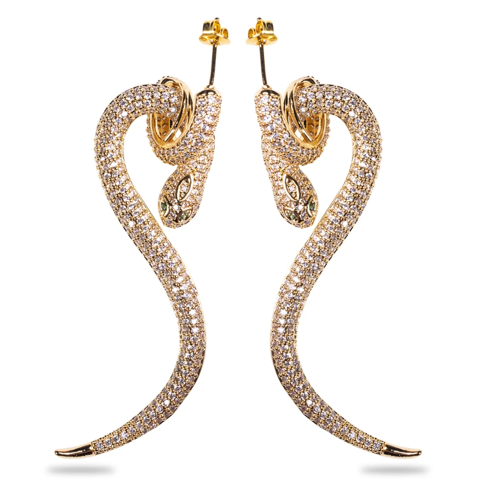 

2020 Unique fashion ladies diamond earring snake shape diamond earring, Gold/silver