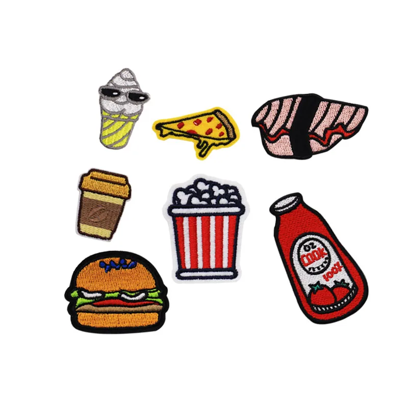 

Custom fashion wholesale 3d ventralex hamburger fast food shape patch for clothing embroidery patches